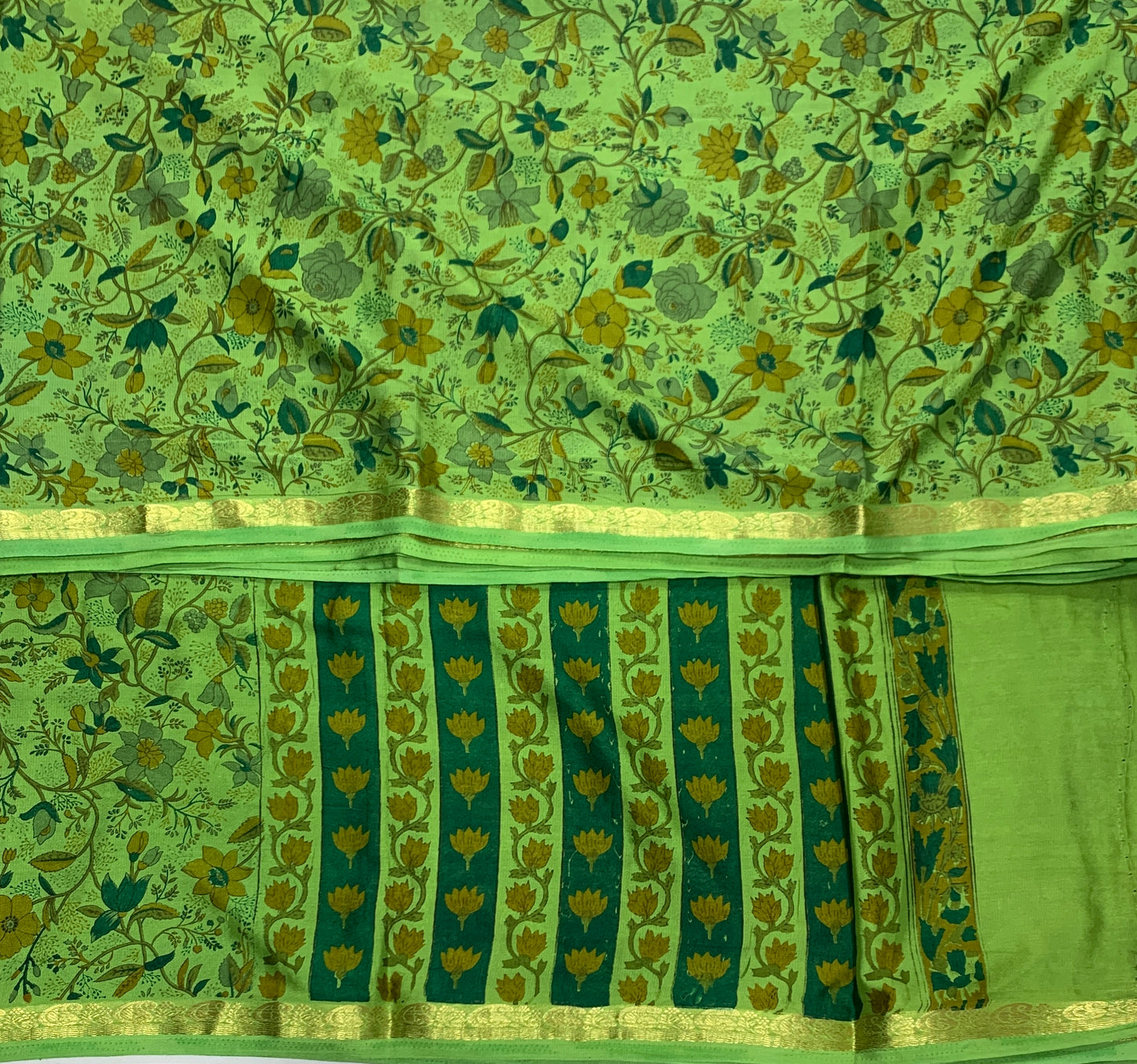 Crepe Saree Light Green Colour with Floral Design