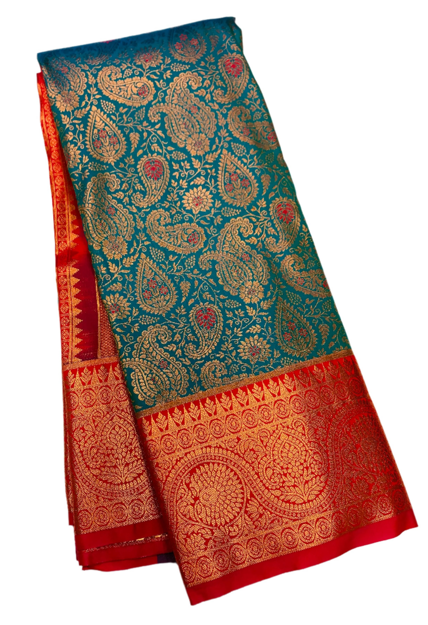 Vegan Silk Saree Blue shade with Pink Border