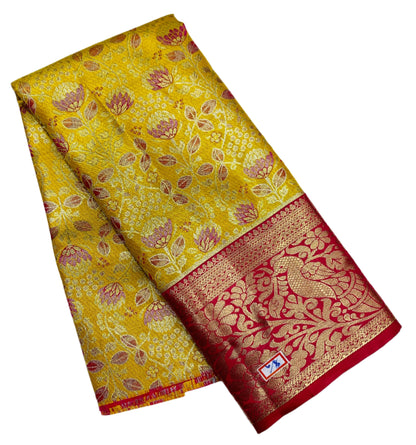 Golden Yellow Shade Vegan Silk Kids Pattu Pavadai with Contrast Border for age 2 to 5