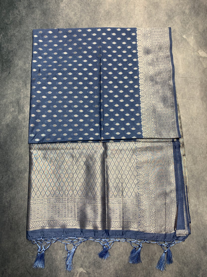 Soft Silk Casual Saree Gray Colour with Sliver Colour Border