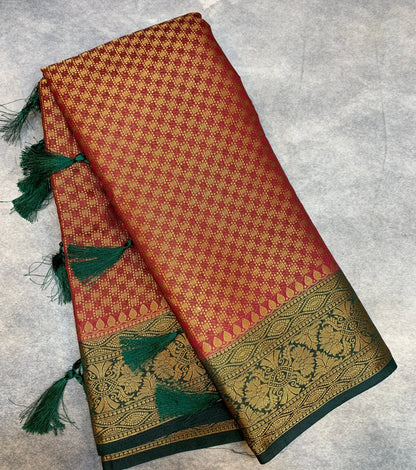 Crepe Saree Maroon Colour with Green Border