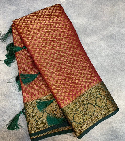 Crepe Saree Maroon Colour with Green Border