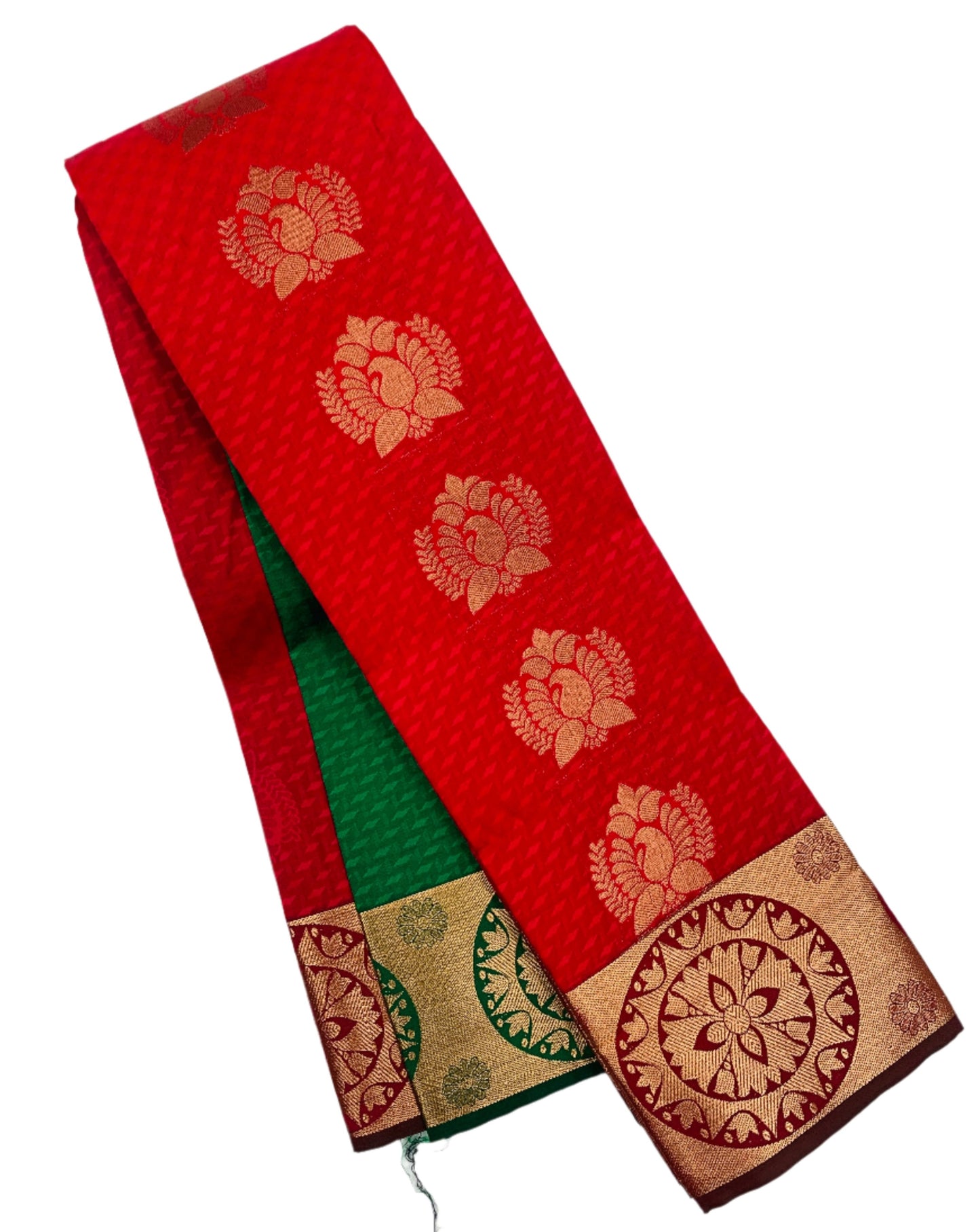 Vegan Silk Saree Red Colour with Copper Border