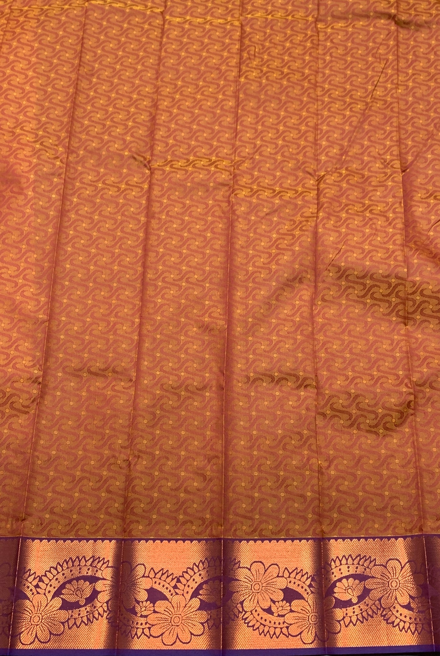 Synthetic Cotton Saree Brown Colour with Copper Floral Design Border