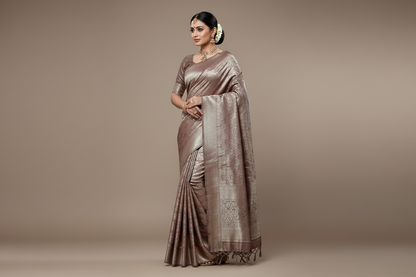 Fancy Tissue Saree Brown Colour with Self Design Border