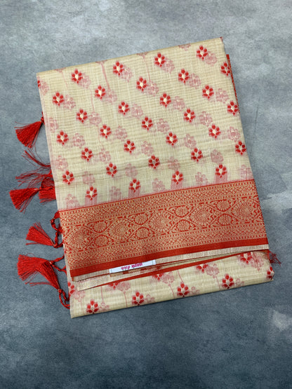Banaras Katan Saree Tussar Colour with Katan Work Border