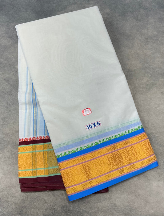 10X6 Cotton Dhoti White Colour with Yellow Border