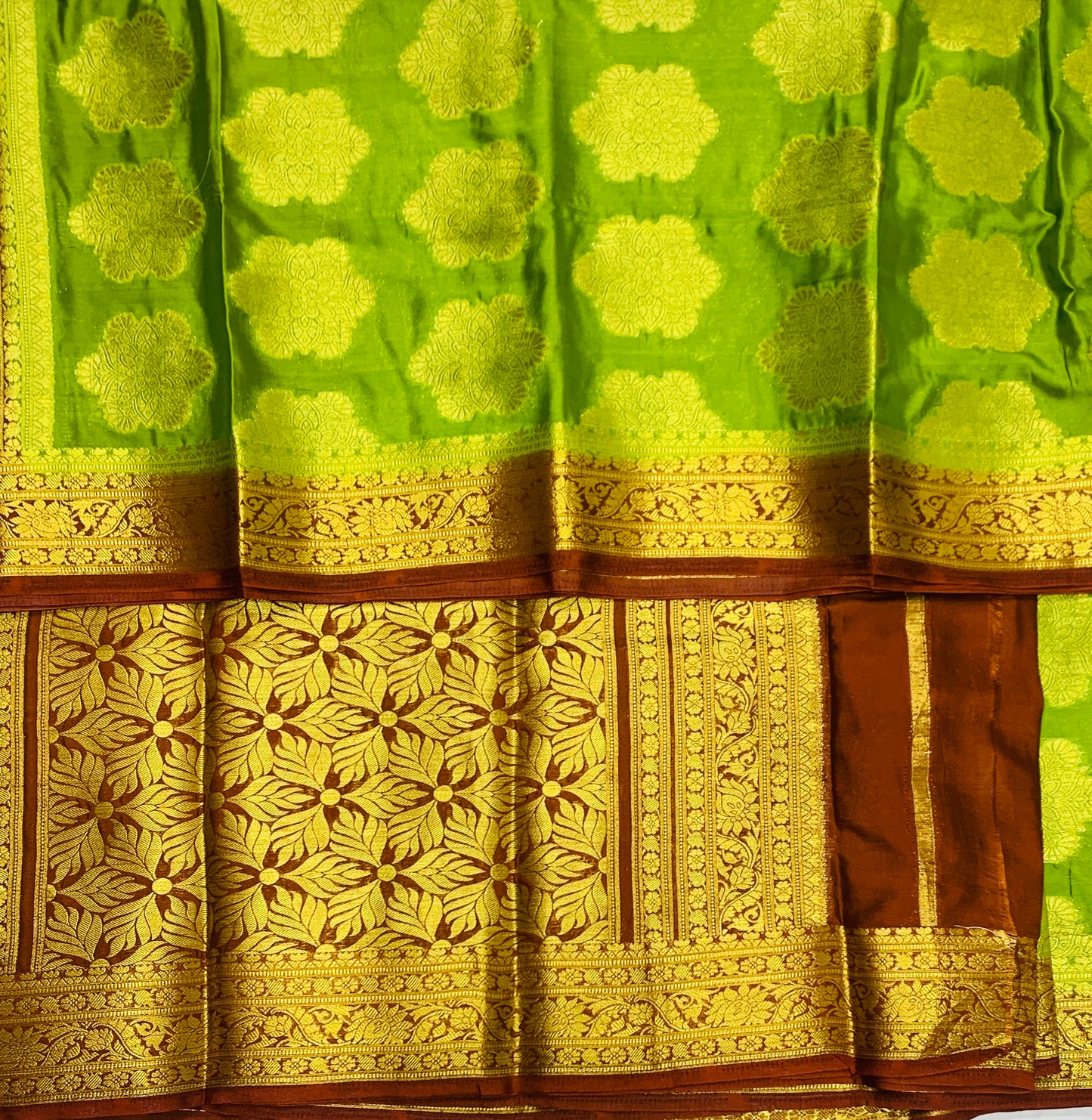 Crepe Saree Olive Green Colour with Brown Border