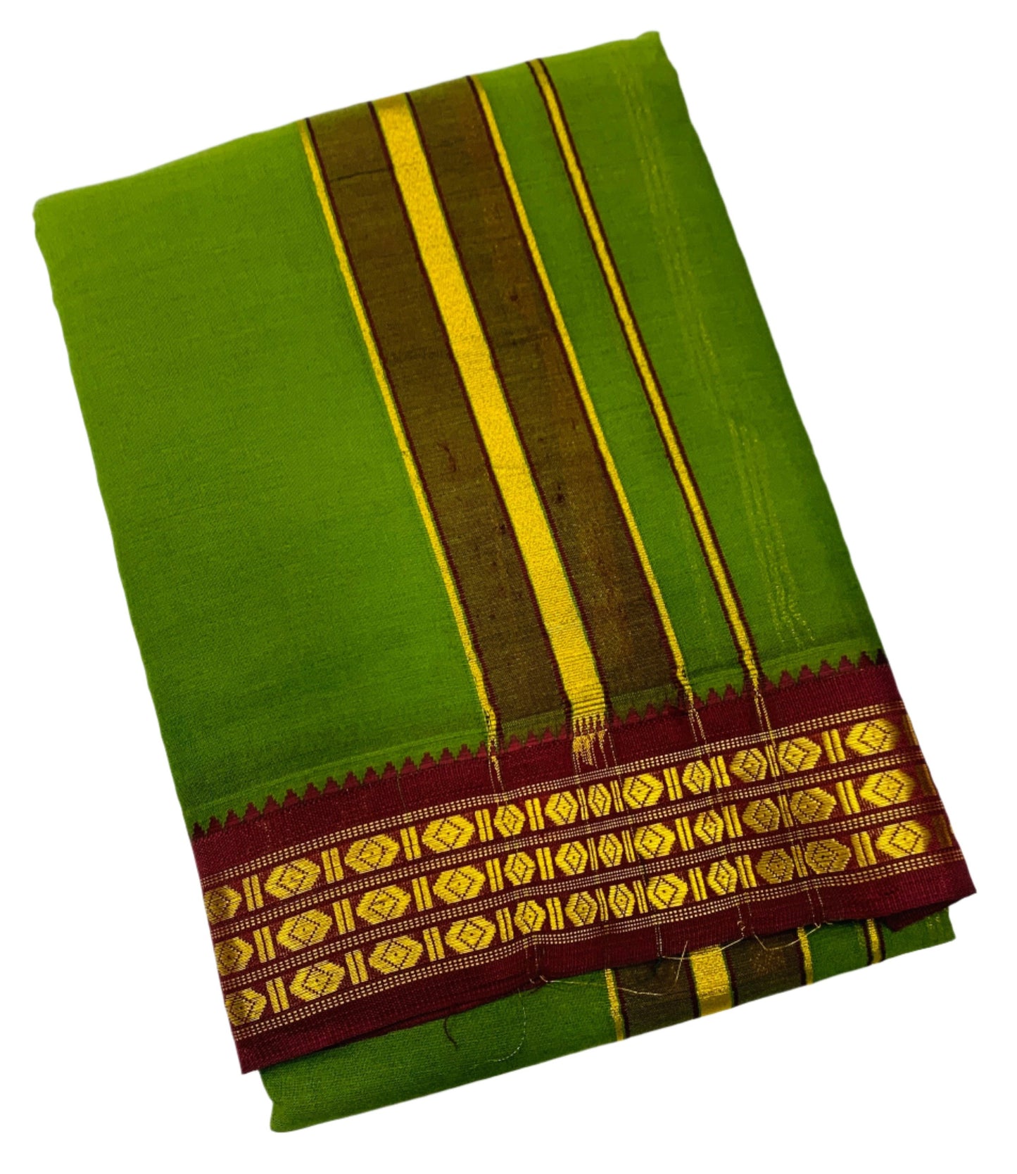 9X5 Cotton Dhoti Olive Green Colour with Maroon and Green Border