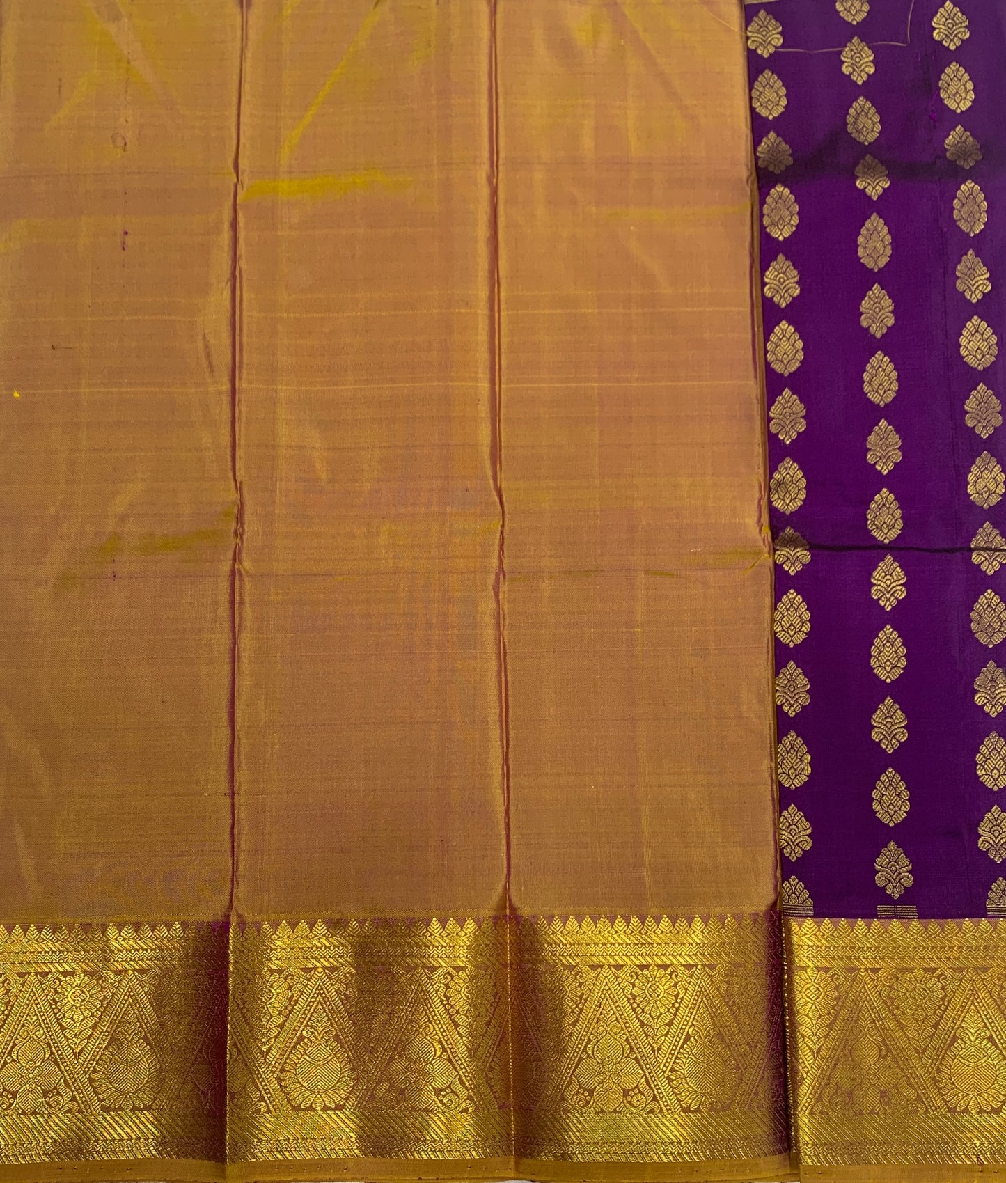 Purple shade Pure kanchipuram Kids Pattu Pavadai with contrast border for newborn to 2 Years