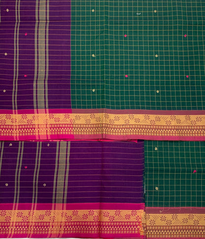 Chettinad Cotton Saree Green Shade with Brown Border