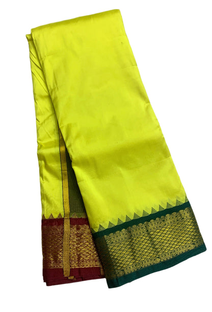 9X5 Pure Silk Dhoti Apple Green Colour Medium Border