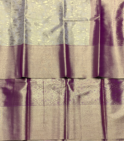 Fancy Tissue Saree Golden Colour with Light Purple Colour Border