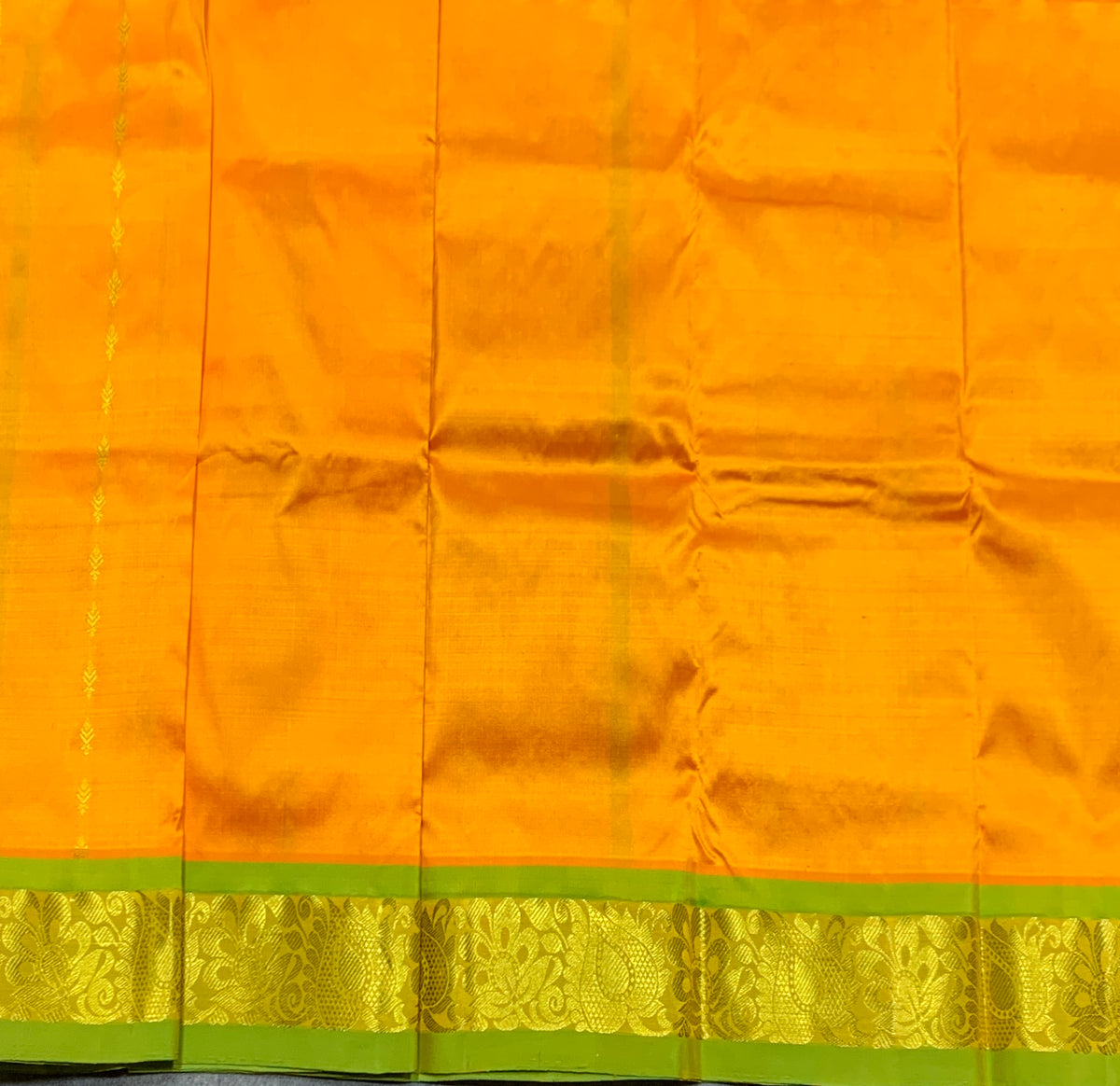 Mango Yellow Shade Pure Kanchipuram Kids Pattu Pavadai with Contrast Border for Newborn to 2 Years