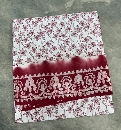 Chettinad Sungudi Cotton White Colour with Maroon Colour Border