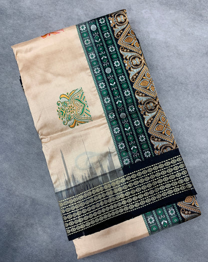 Pure Kanchipuram Silk Tussar Colour with Block Colour Thread Work Border
