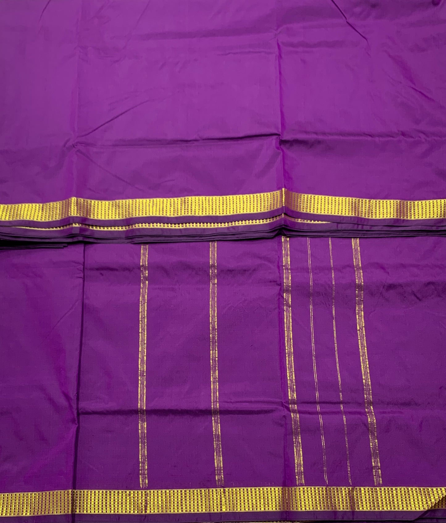 9 yards Vegan Silk Saree Dark Violet Colour with Golden Border