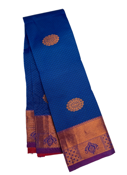 Sky Blue Shade Silk Cotton Saree with Copper Zari Border and Floral Design