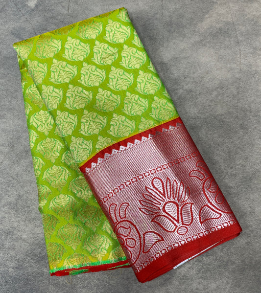 Light Green Shade Vegan Silk Kids Pattu Pavadai with Contrast border for age 2 to 5