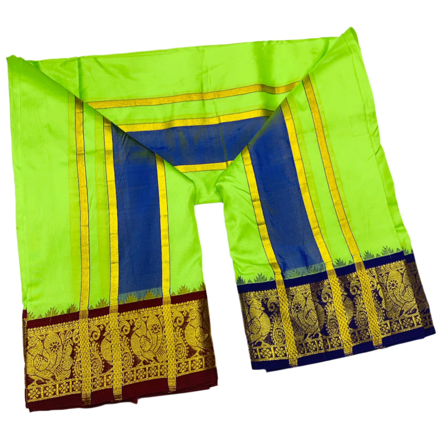 9X5 Pure Silk Dhoti Apple Green Colour Blue Border