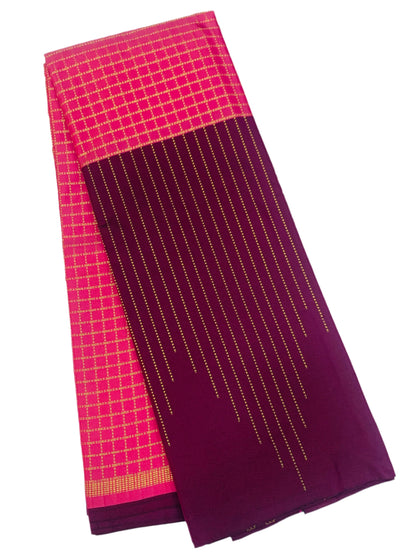 Arani Silk Saree Baby Pink Colour with Dark Magenta Border