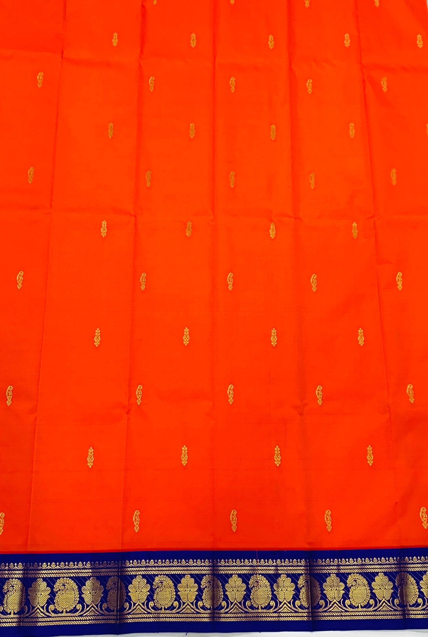 Pure Kanchipuram Silk Saree Orange Colour with Blue Border