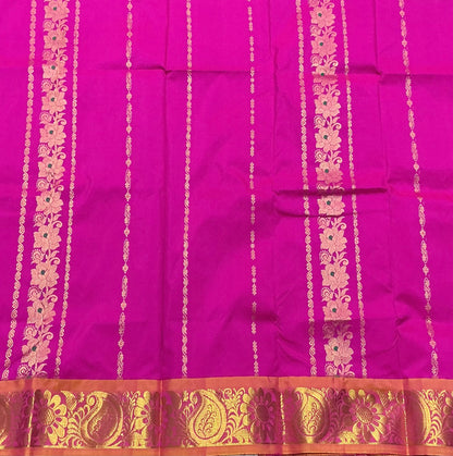 Pink Shade Semi Silk Kids Pattu Pavadai with Contrast border for Age 2 to 5 Years