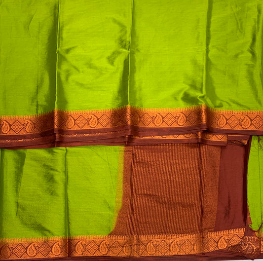 Crepe Saree Olive Green Colour with Brown Border