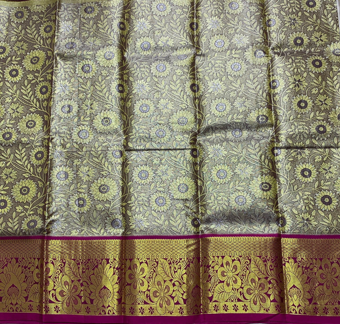 Golden Gray Shade Vegan Silk Kids Pattu Pavadai with Contrast Border for age 2 to 5