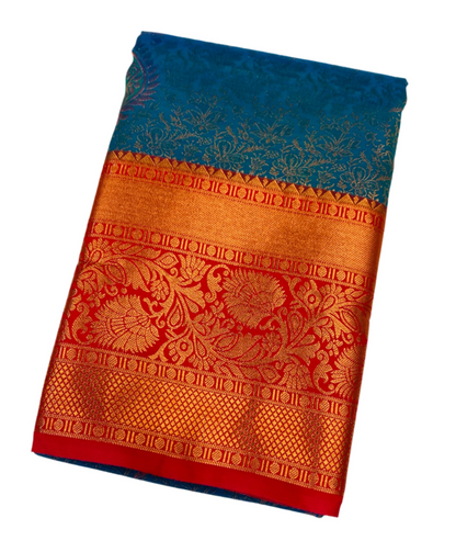 Vegan Silk Saree Blue shade with Maroon Border