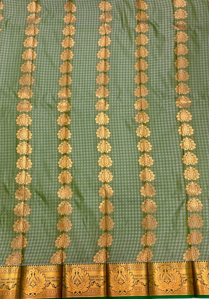 Vegan Silk Saree Olive Green Colour with Copper Border