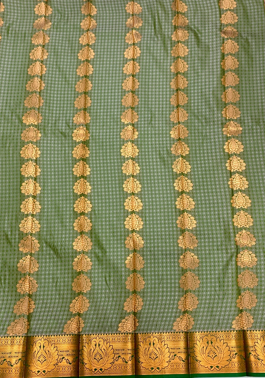 Vegan Silk Saree Olive Green Colour with Copper Border