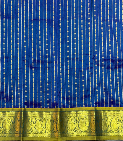 Peacock Blue Shade Pure Kanchipuram Kids Pattu Pavadai with Contrast Border for Newborn to 2 Years