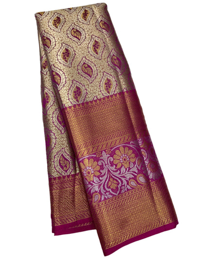 Fancy Tissue Saree Golden Colour with Pink Border