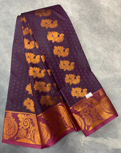 Vegan Silk Saree Navapalam Colour Saree with Copper Border