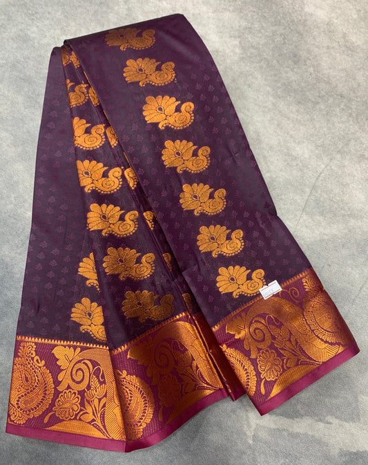 Vegan Silk Saree Navapalam Colour Saree with Copper Border