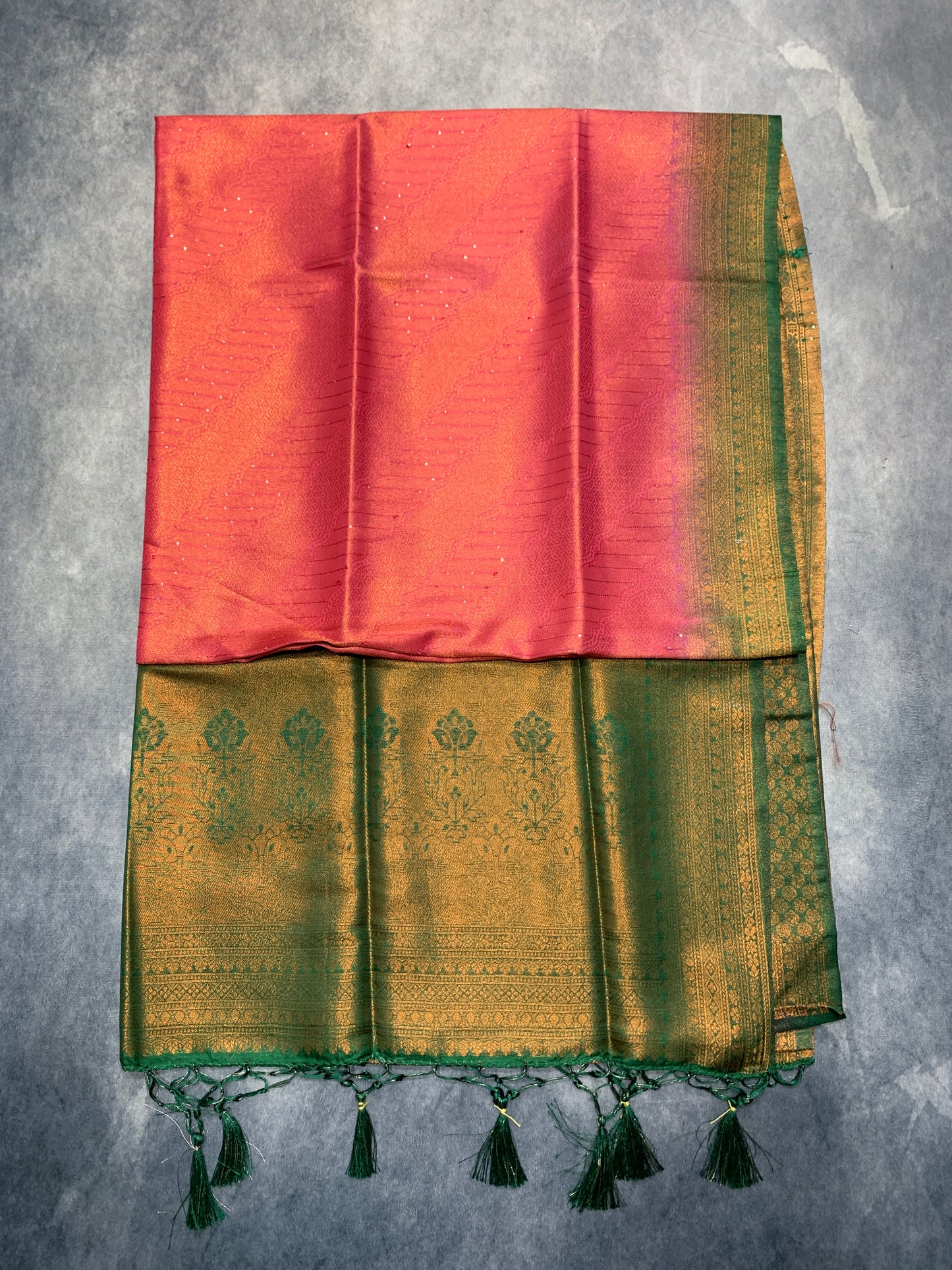 Soft Silk Saree Light Pink Colour and Stone Work with Green Colour Pallu