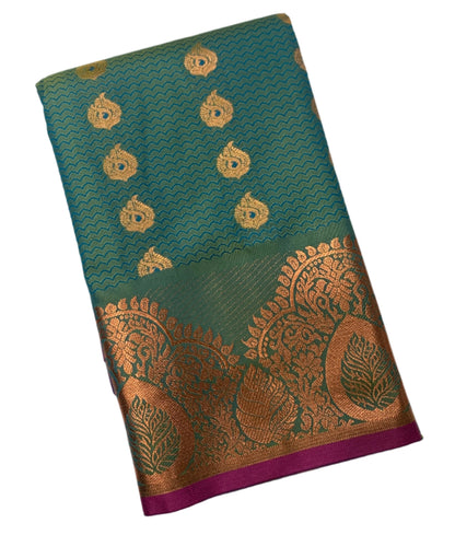 Vegan Silk Saree Sapphire shade with Pink Border