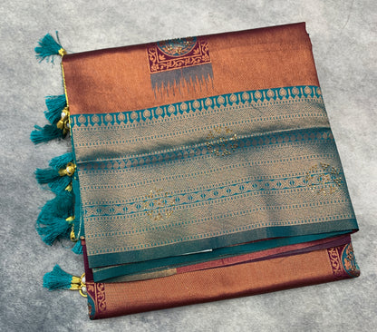 Art Silk Saree Maroon Colour and Stone Work with Rama Green Border