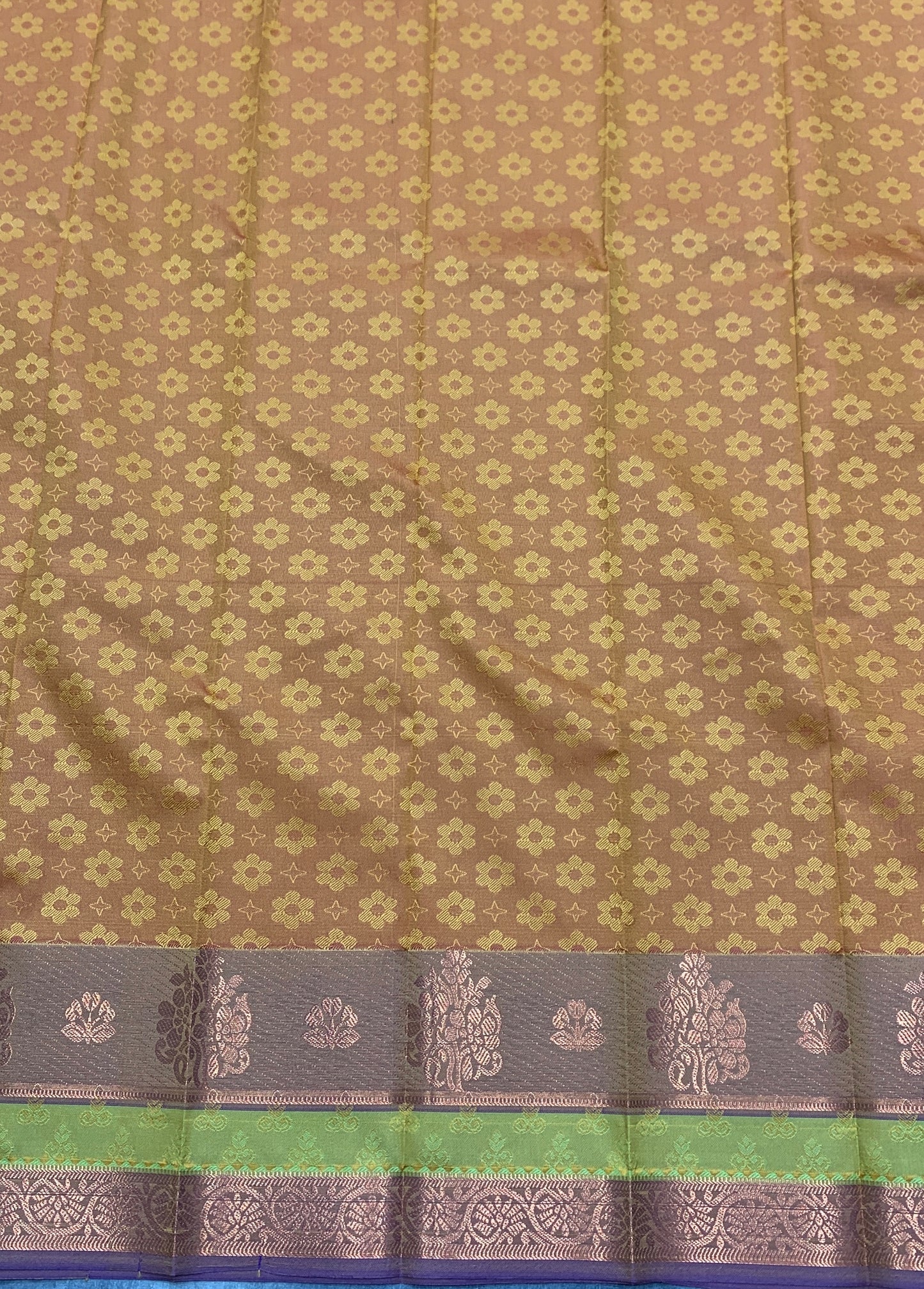 Synthetic Cotton Saree Mustard Colour with Copper Border
