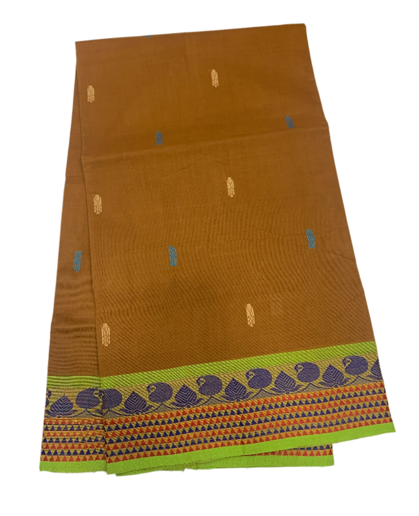 Chettinad Cotton Saree Coffee Brown Shade with Green Border