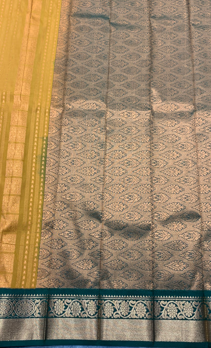 Vegan Silk Saree Mustard Colour Saree with Green Colour Contrast Border