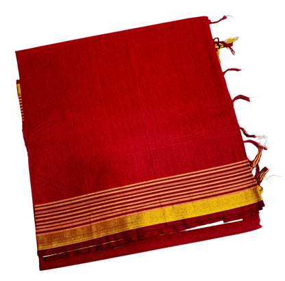 Chettinad Cotton Saree Red Colour with Zari Border