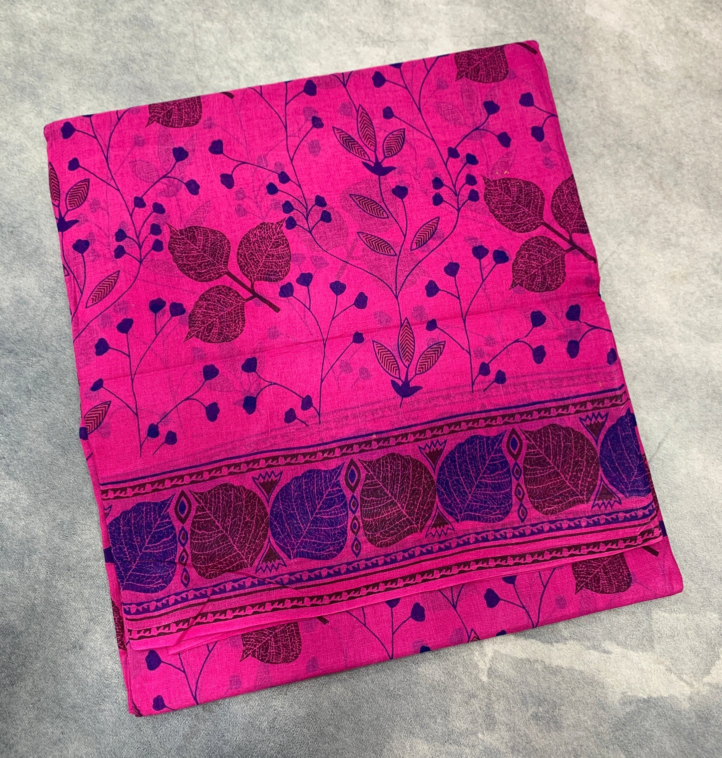 Chettinad Sungudi Cotton Pink Colour with Leaf Design Border