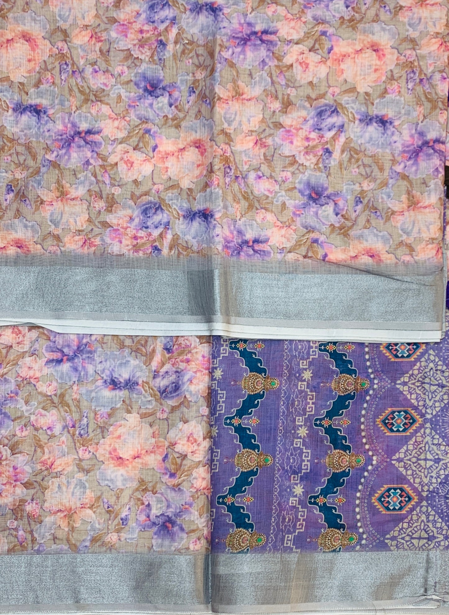 Jute Cotton Saree  Lavender Shade with Thread Border