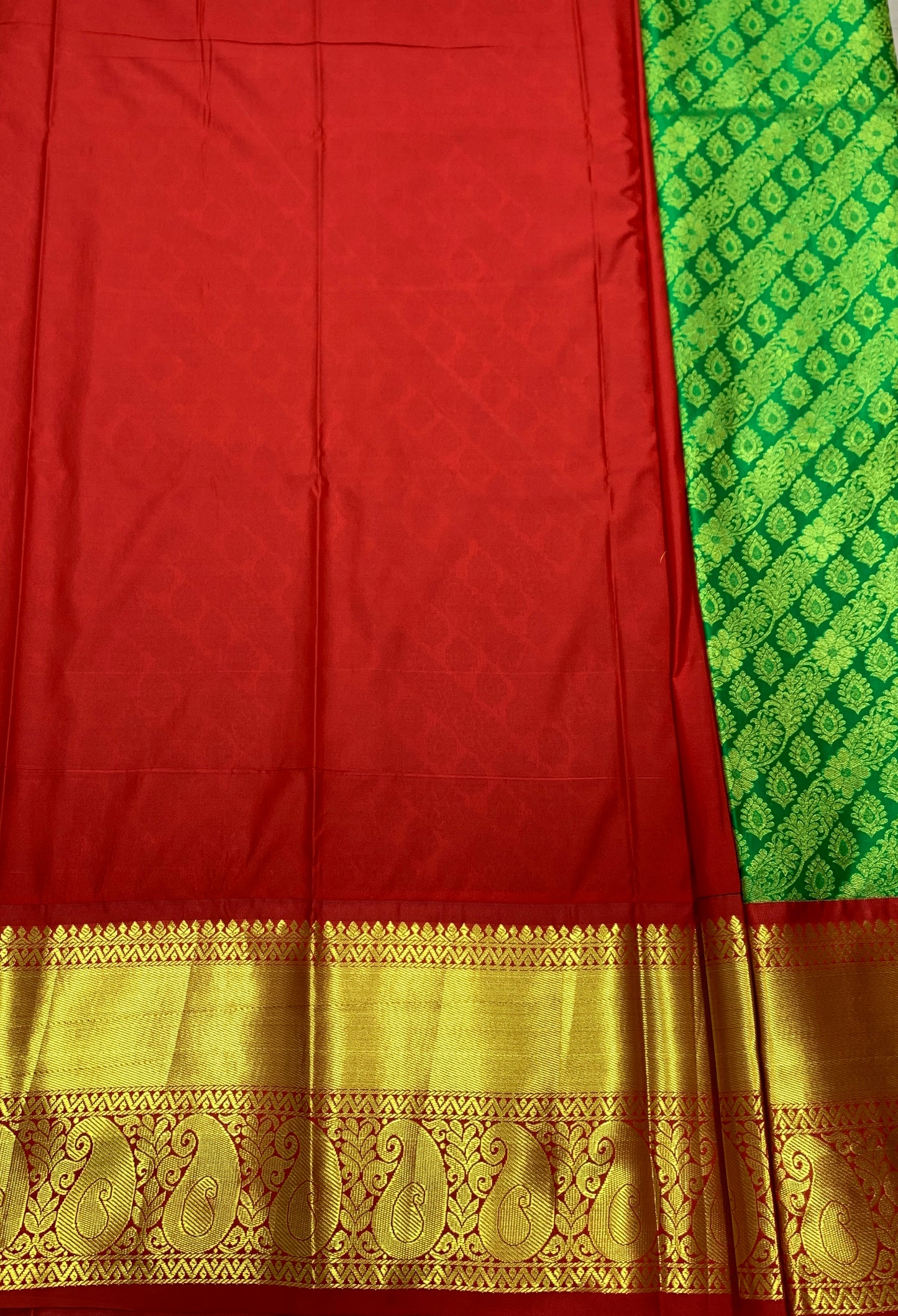 Light Green shade Vegan Silk Kids Pattu Pavadai with Contrast border for age above 10 years