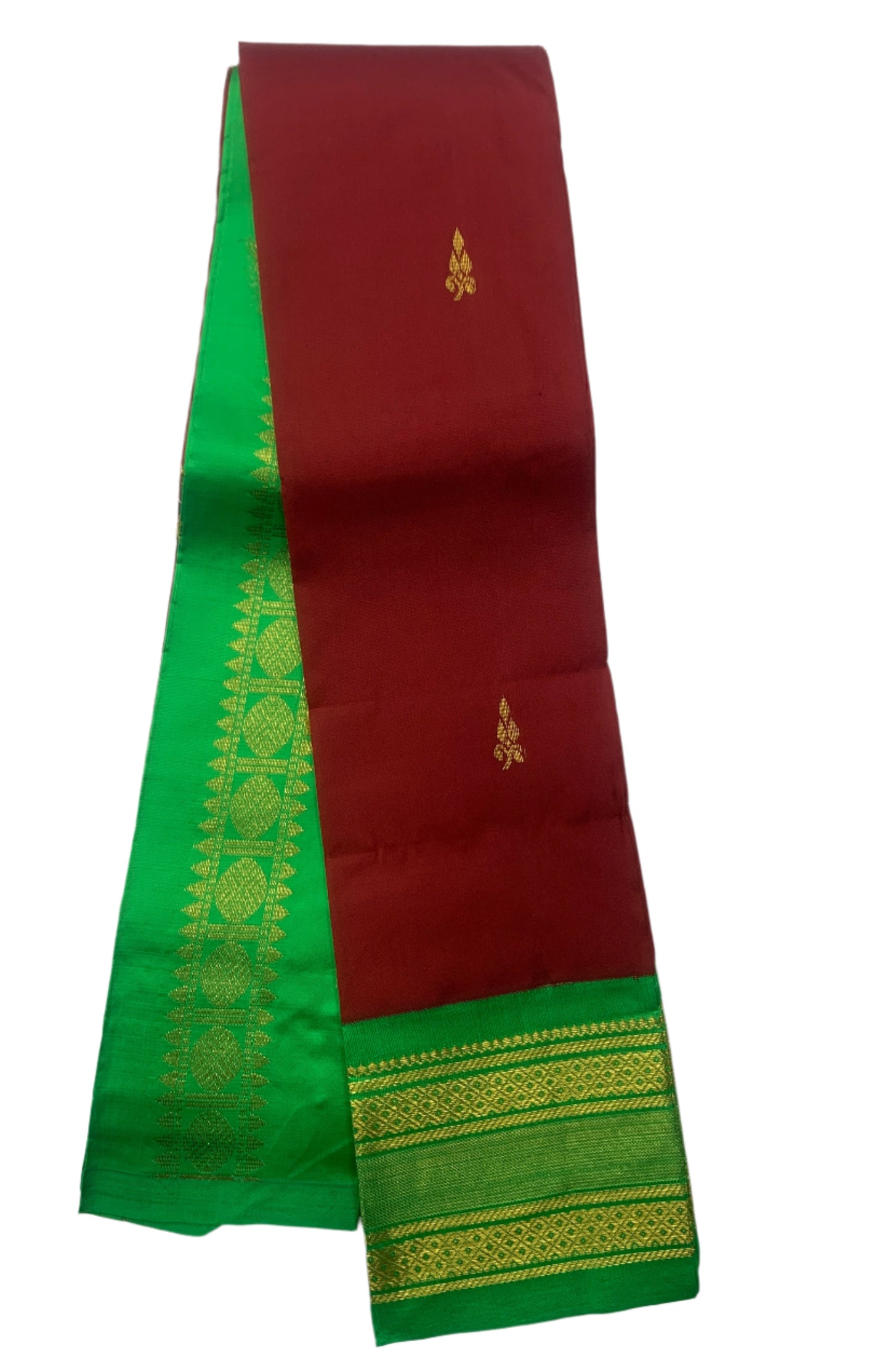 Pure Kanchipuram Silk Saree Maroon Colour with Light Green Border