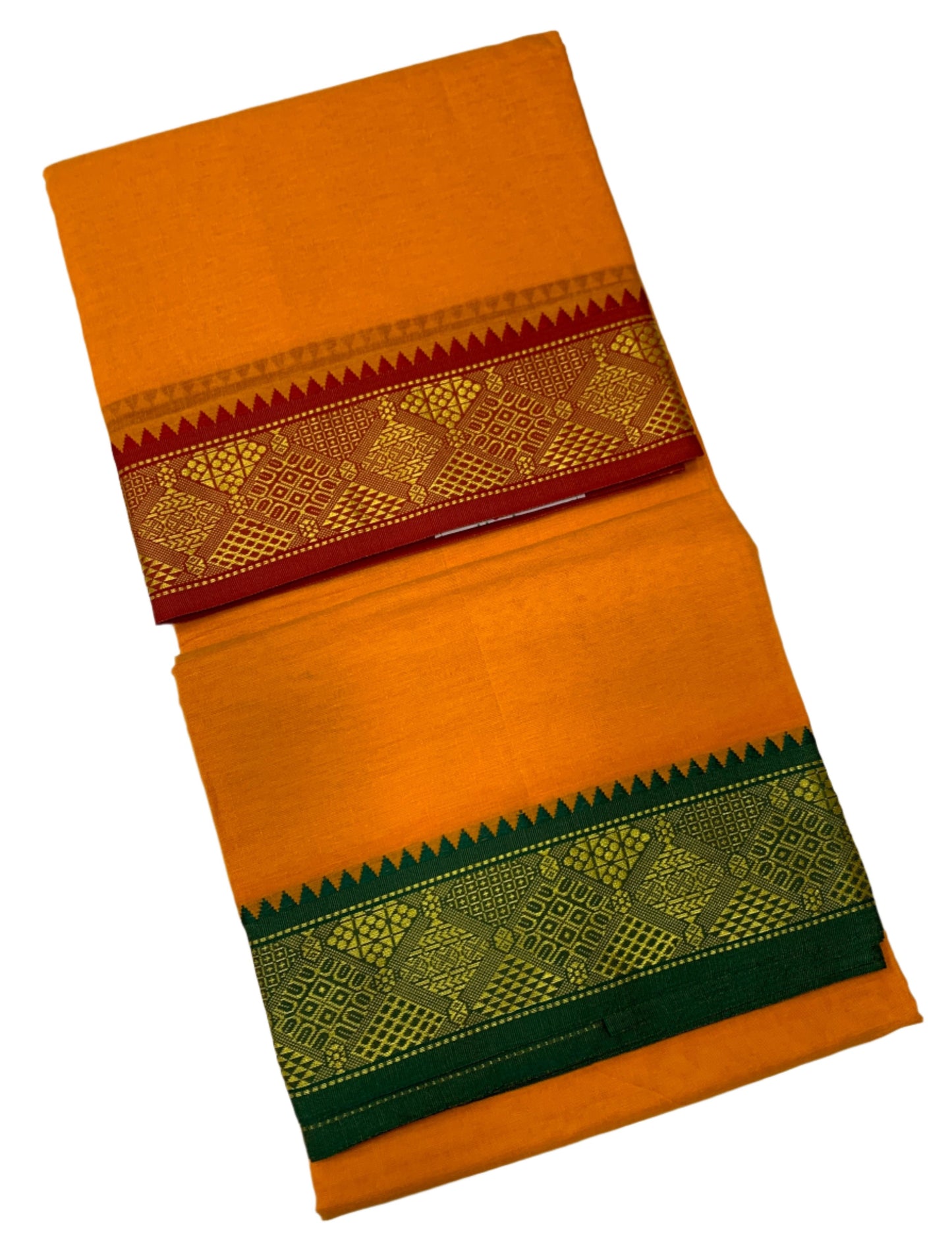 9X5 Cotton Dhoti Mango Yellow Colour with Red and Green Border