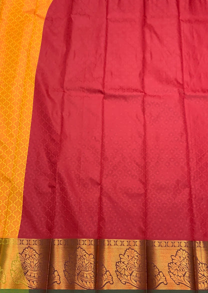 Synthetic Cotton Saree Lemon Yellow Colour with Copper Floral Design Border