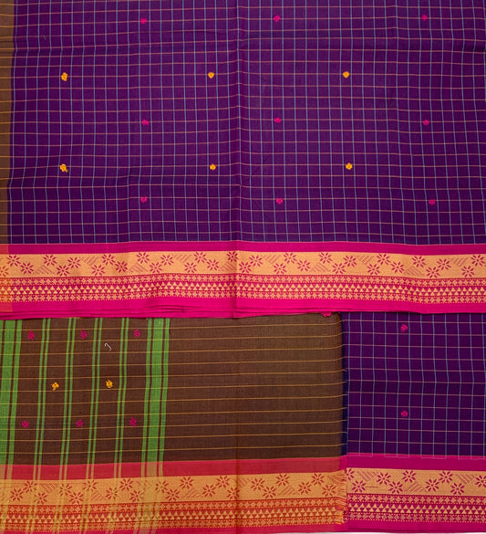 Chettinad Cotton Saree Purple Shade with Pink Border